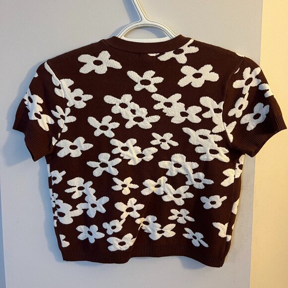 Brown Flower Patterned T-shirt Cardi - Picture 3 of 4